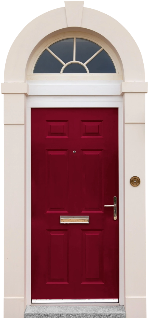 A red front door